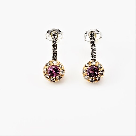 Vintage 14K Yellow & WG Pink Sapphire & Diamond Earrings GAI Certified #7993